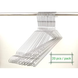 DODIN HOME 20 Silver Wire Notched Hangers Space Saving Metal Coat Hanger Suit Notch Hangers with Trouser Bar Clothes T-Shirt Dress Hanger with Notch (Silver, 20)