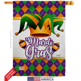 Mardi Gras Fun Garden House Flags Kit Springtime Carnival Festival Masquerade Celebration Season Holiday French Small Decorative Gift Yard Banner Double-Sided Made In USA 28 X 40