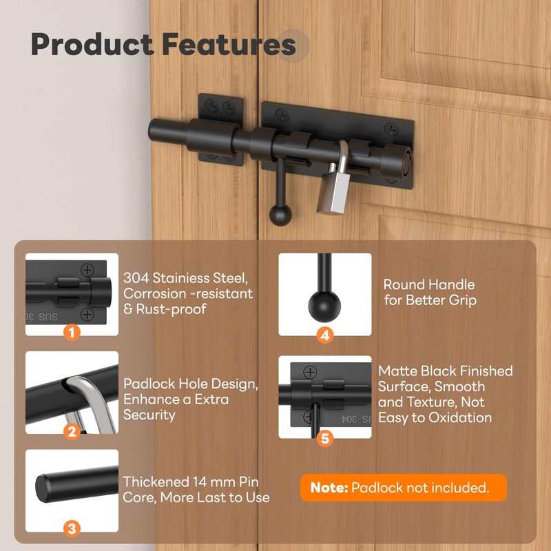 Mixizigoz 6.3 Inch Barrel Bolt Latch, Reinforced Slide Bolt Gate