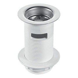McAlpine BSW2 1.25" White Plastic Basin Waste - Backnut Model 60mm Stainless Steel Flange x 3.5" Tail with Black PVC Plug