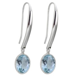 I-be, Topaz Blue Gemstone Faceted Earrings, 925 Silver, in Gift Box, 357222 Long S, Stone, Topaz