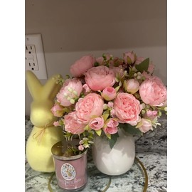 Artificial Peonies Silk Flowers, 4 Bundles Faux Peony Bouquet Florals Arrangements for Farmhouse Home Boho Wedding Table Centerpiece, Fake Plastic Flower Bulk for Vase Decoration (Light Pink)