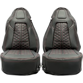 KUAFU Artificial Leather Seat Covers Compatible with 2014 2015 2016 2017 2018 2019 Corvette C7 Grand Touring All Seasons Front Seat Protectors (Black Cover + Red Stitching)
