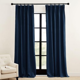 RYB HOME Navy Blue Pinch Pleated Curtains, Floor to Ceiling Blackout Thermal Insulated Noise Reducing Drapes for Living Room Home Office, W38 x L84 inches, 2 Panels