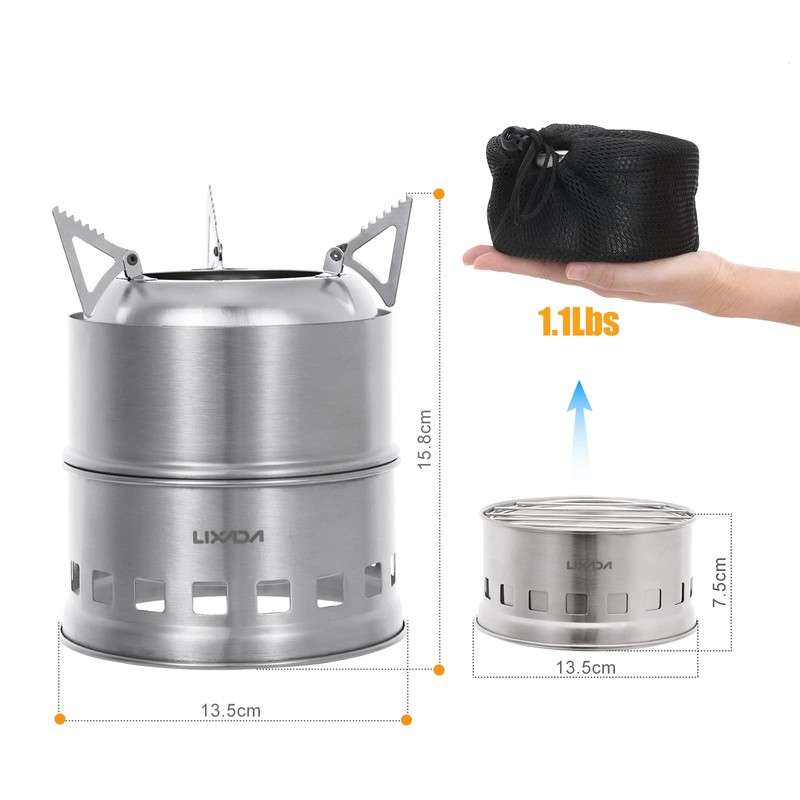 Lixada Portable Stove Camping Alcohol Wood Stove Stainless Steel Kitchen