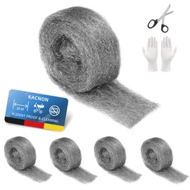 KACNON 3# Steel Wool, 5 Rolls 20 m Steel Wool Against Mice, with Gloves and Scissors, Stainless Steel Wool, Fine Against Rodents, Steel Wool, for Holes and Wall Cracks, Home, Garage and Garden