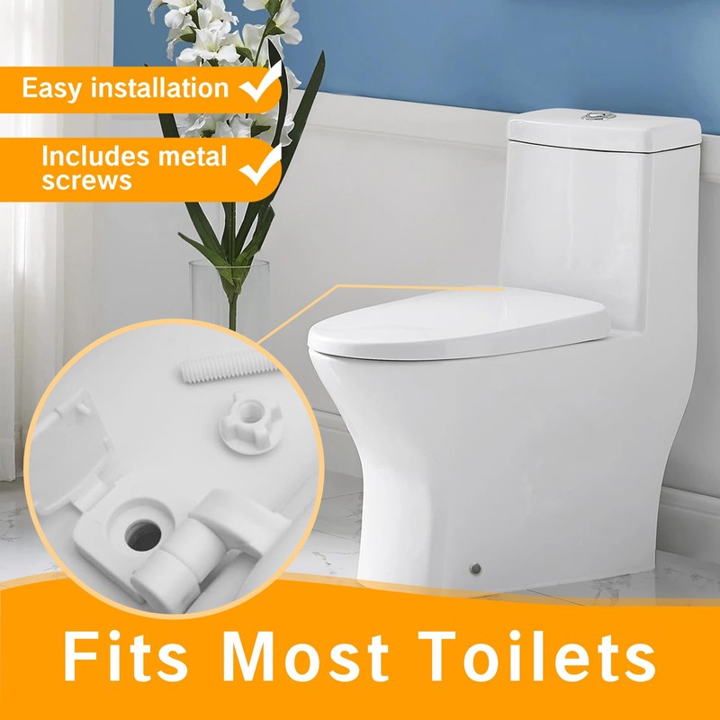 White Plastic Toilet Seat Hinge Replacement with Bolts, Screws, and