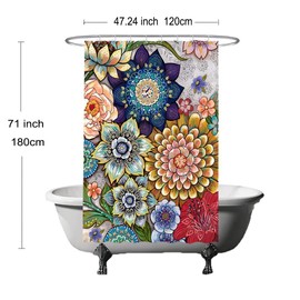 Ulticool Shower Curtain - Colourful Flowers Nature Art - 120 x 180 cm - Washable - Anti Mould - Waterproof - with 8 Rings - Red Green Blue Brown Yellow