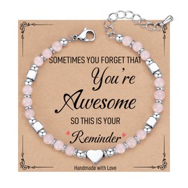 upeilxd Tiny Bead Bracelets for Women, Sometimes You Forget You're Awesome, Unique Christmas Gifts for Women, Mom, Daughter,Best Friend on Birthday Christmas Valentine's Easter (Rose Quartz)