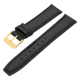 MARCHEL WB Leather Bracelet Gold Clasp Watch Strap Grained Cowhide Leather, black, Classic