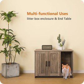 Dwanton Litter Box Enclosure, Cat Litter Box Furniture Hidden, with Scratching Mat, Wooden Cat Washroom Indoor, 31.5" L x 19.7" W x 21.7" H, Greige