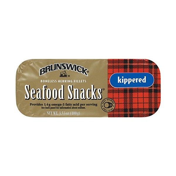 BRUNSWICK Boneless Kippered Herring Fillet Seafood Snacks, High Protein Food, Keto Food, Gluten Free Food, High Protein Snacks, Canned Food, Bulk Herring Fillets, 3.53 Ounce Cans (Pack of 18)