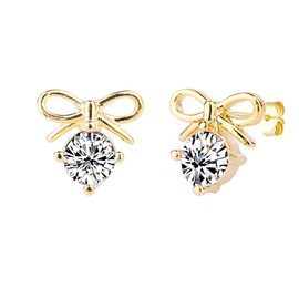 LOKLIFFAI bow cz stud earrings for women (gold)