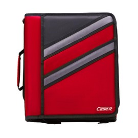 Case-it The Z Shape Zipper Binder - Two Binders in One - Double Sided 1.5 Inch D-Ring - Multiple Pockets - 500 Page Capacity - Comes with Shoulder Strap, Fire Engine Red Z-176