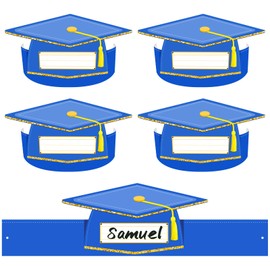 HEYINSHEN 24PCS Paper Graduation Hats for Kids Preschool Graduation Cap Hats Kindergarten Paper Crown Blue Graduation Hat Graduation Cap Headband Graduation Hat with 24 Elastic String for Grad Party