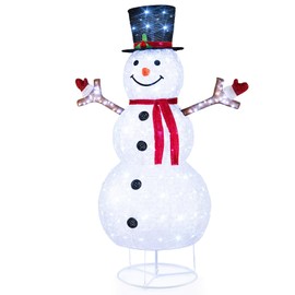 Tangkula 6 FT Pre-Lit Christmas Snowman w/Built-in Lights, Xmas Snowman w/Black Hat, Branch Hands & Snowflake Patterns, Zip Ties & Ground Stakes, Decorative Christmas Snowman for Yard, Garden