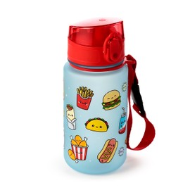 Puckator Foodiemals Pop Top 350ml Shatterproof Children's Bottle - Reusable Insulated Active Water Bottle Flask For Girls And Boys With A Carry Handle & Straw - Bpa Free - For School Nursery
