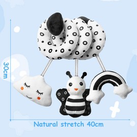 Aolso Spiral Toys for pram, Spiral Pram Hanging Toys, Black and White Pram Toys, Spiral Activity Hanging Toys Car Seat Toys With Ringing Bell, Wrap Around Crib Sensory Early Education Toys, Bee