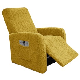 GOSTADY Recliner Chair Covers 4Pcs Plush Jacquard Small Recliner Sofa Slipcover Stretch Recliner Slipcover for Lazyboy Chair with Storage Pocket Furniture Protector for Living Room, Dark Yellow