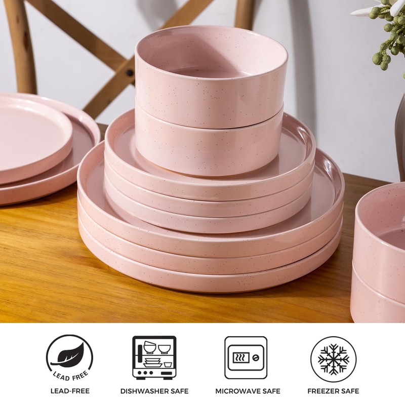 AmorArc Ceramic Dinnerware Set for 4 | Speckled Stoneware Plates