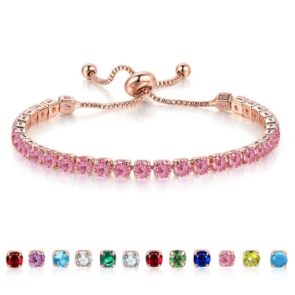Birthstone Tennis Bracelet for Women Adjustable Crystal Bracelet Brass Gold