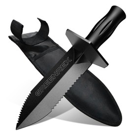 GreenRex Metal Detector Shovel, Heavy Duty Double Serrated Digging Tool and Metal Detector Accessories with Sheath, Gardening Tools for Weeding, Planting, Camping, Treasure Hunting