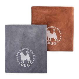InnoBeta Pug Gifts Dog Towels for Drying Dogs, Pack of 2, 40 Inch X 23.6 Inch, Perfect Dog Shower & Bath Supplies for Large, Medium or Small Dogs