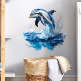 2 Sheets Dolphins Jumping Out of The Water Wall Decals Peel and Stick Sea Animal Wall Stickers Removable Waterproof Wall Decor for Classroom Nursery Bedroom Living Room Bathroom Decorations
