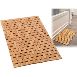 Bamboo Bath Mat for Bathroom - [24 x 16 x 0.4 Inches] Foldable Wooden Bathmat - Sauna Spa Tub Steps and Floor Accessories