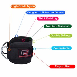 FIGHTSENSE Best Ankle Straps for Cable Machines (Pair), Stainless Steel D-Ring Adjustable Neoprene Premium Cuffs Attachment for Home & Gym, Leg Extensions, Abs & Glutes for Men & Women (Black)