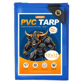 DERART 10.6 Mil Lightweight Heavy Duty PVC Tarp - Waterproof, UV Resistant & Tear Proof - with Reinforced Grommets - for Truck, Boat, Camping, RV (Blue, 10‘x12’)