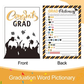 COCHIE 30 Players Graduation Party Games for Adults Large Groups, Grad Words Pictionary Game, Word Scramble Guesstures Game with Answer Key, Graduation Parties Supplies Favor (Pattern Pictionary)