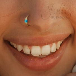 Turquoise Nose Ring Hoop 24 Gauge - Thin 14k Gold Filled Nose Ring With Dainty Turquoise Bead - Hypoallergenic Nose Hoop