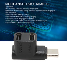 2pcs Type C Adapter for Switch SteamDeck, 90 Degree Angle Type C Male to Dual Type C Female Adapters, Right Angle 10Gbps 100W Charging Data 2 in 1 4K60Hz.