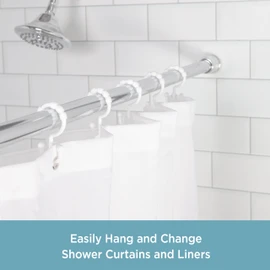 Kenney KN67125 Rust-Proof Gliding Plastic Beaded Shower Curtain Ring with Double Hanging Hooks for Shower Curtain and Standard Shower Curtain Rod, Bathroom Use, Easy to Install, Set of 12, White