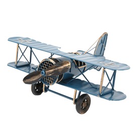 Retro Airplane Model, Vintage Retro Wrought Metal Iron Biplane Plane Aircraft Handicraft Models Delicate Vintage Biplane Handicraft for Home Decoration Cafe Ornament(Blue)