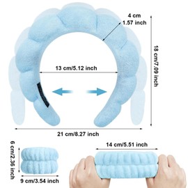 Paifeancodill Spa Headband for Women, 1 Pcs Sponge Spa Headband, 2 Pcs Wrist Washband, Makeup Headband for Washing Face Hair Band Skincare Headbands for SPA Shower Sponge Headbands Wristbands (Blue)