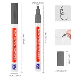 DONQL Pack of 6 Grout Pens, Grey, Tile Grout, Waterproof, Joint Pen, Anthracite Edding, Joint Repair Bathroom with Replacement Tip for Tiles, Walls, Floors, Tiles, Bathrooms, Kitchens