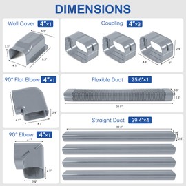 KuriProtect 4" W 16.5Ft Decorative PVC Line Set Cover Kit for Mini Split Lineset Cover Kit for Air Conditioner & Heat Pump (Grey)