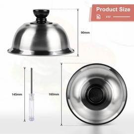 CPROSP Stainless Steel Burger Bell, Set of 2, Enamel & Heat Bell, Stainless Steel for Cheeseburgers, Burger Cover with 1 Mini Screwdriver, 16 x 9 cm