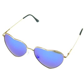 LoveLegis UV400 Women's Heart Sunglasses - Girls - Polarised, Golden Frame - Blue Lenses