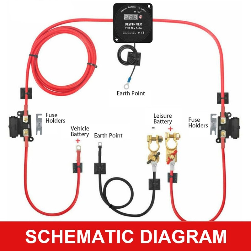 DEWINNER 12V 140Amp Dual Battery Isolator Kit Manual/Auto Modes VSR-Voltage