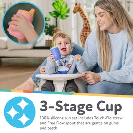Nuby First Training Cup Set - Silicone Tumbler with Spout and Straw Combo - 4 oz - 6+ Months - Pink