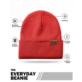 Black and Red Beanie Hats for Men Women, Warm Winter Snow Skull Caps, Daily Thermal Stocking Caps, Fall Spring Knit Cookies Beanie, Striped Cuffed Beanie Ski Skate Hiking for Men