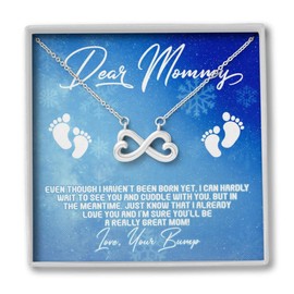 Expecting Mom Infinity Heart Necklace, Pregnant Woman, Gift for Mom to Be for Birthday, Christmas, Mother's Day Luxury Box 14k White Gold Finish