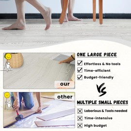 WIFEA Self Adhesive Vinyl Flooring Roll 23.6"x 393"/64 Sq.Ft Wood Grain Peel Stick Floor Tiles, Wear-Resistant and Waterproof Vinyl Plank Flooring for Bedroom Living Room Office Balcony RV White Grey