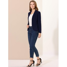 Allegra K Women's Work Office Lapel Collar Stretch Jacket Suit Blazer Navy Blue 12
