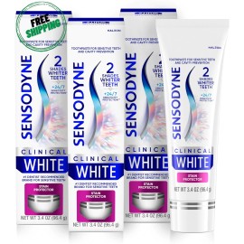 Sensodyne Clinical White Toothpaste, Whitening for Sensitive Teeth, 3.4 Oz X 3