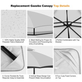 10 x 12 Replacement Gazebo Canopy Top for Lowe's Allen Roth Gazebo, Double-Tier Gazebo Roof Cover with Air Vent,Heavy Duty Canopy Roof Gazebo Top 10X12 Gazebo Cover (Grey)