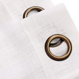 VOILYBIRD Palma White Linen 108 Inches Long Semi Sheer Curtains Set of 2 Panels Bronze Grommet Top (52''W x 108''L, White)